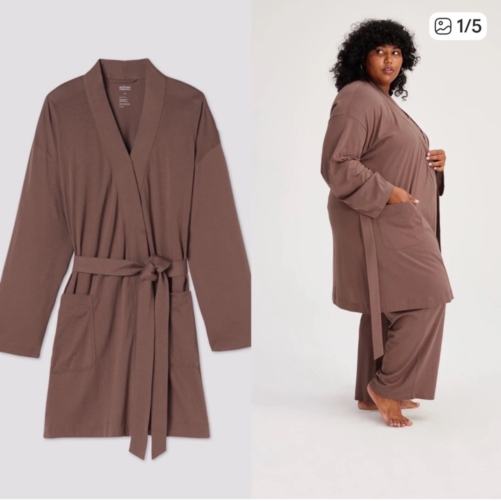 Girlfriend Collective Dream Cotton/Tencel Super Soft Tan Robe, Small
